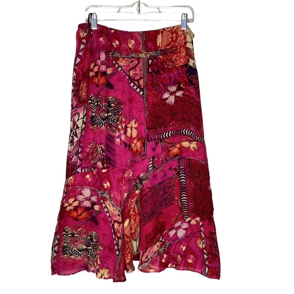 Chicos Whimsical Hawaiian print Silk Floaty A Line Skirt Size 8